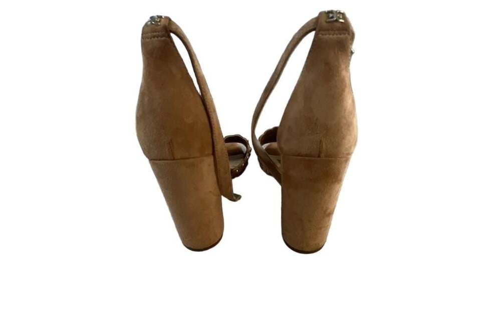 Sam Edelman Yaria Tan Suede Studded Scalloped Heeled Sandals - Picture 3 of 7